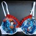 SUPER RUFFLED SUPERMAN Push-Up Set: White Push-Up Bra with Superman Comics Fabric and Matching Bow Panties