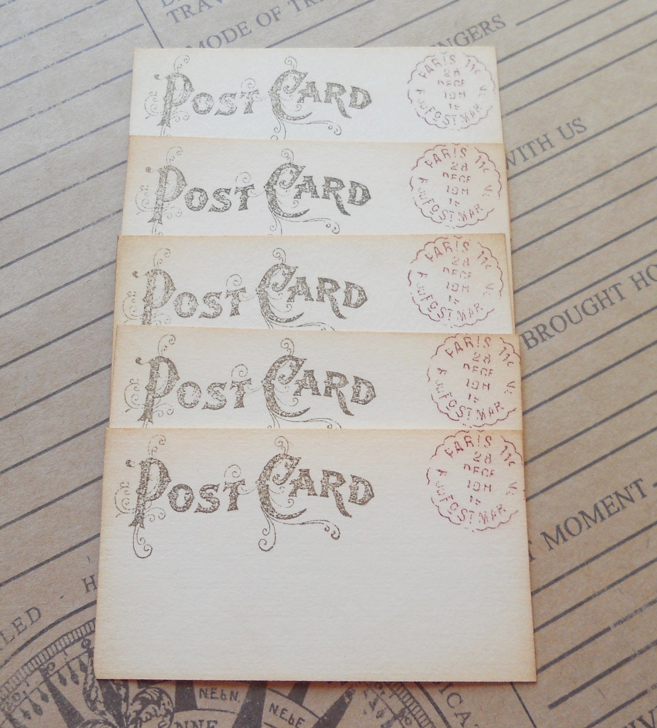 Mini wedding postcards, vintage Paris escort tags, wish tree cards, guest book alternative, table place cards, hand stamped set of 50.