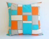 Throw pillow cover One 18" x 18" Orange Natural Aqua Turquoise Gray dosset Hopscotch