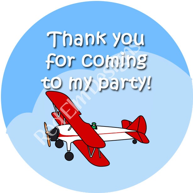 White & Red Airplane Biplane Stickers - Sheet of 20 - 2" round