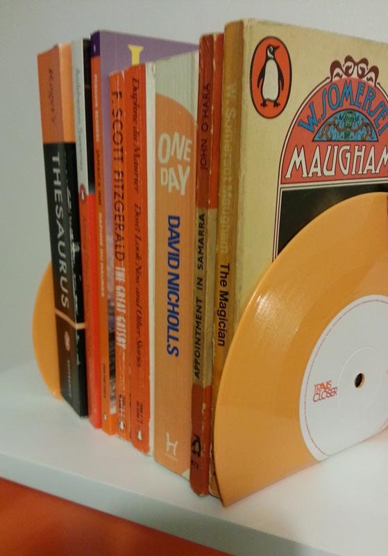 NEW. Orange vinyl record bookends: Closer & Embrace