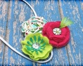 Pink, Lime Green, Aqua Hair Bows, Hair Accessories, Girls Hair Bow, Fabric Flower Headband, Turquoise, Felt Flowers, Hair Clip, Brooch
