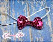 Raspberry Bow Headband, Girls Hair Bows, Baby Hair Accessories, Magenta, Dark Pink, Fuschia Sequin Bow Headband, Hair Clip