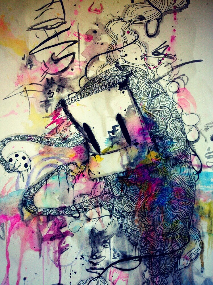6x4 inch dark, apocalyptic inspired urban abstract art concept expression character artwork on matted photo paper, art photo print