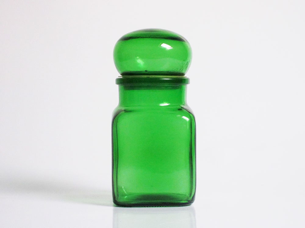 Vintage Green Glass Apothecary Jar / Bottle