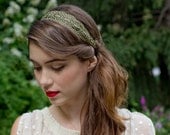 Burnished Gold Metallic Lace Headband Fall Vintage Delicate