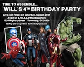 Marvel Superhero Birthday Invitation Design w/ Child's Photo -  Customized w/ party info  - Iron Man, Captain America, Thor, Hulk, Spiderman