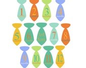Baby Boy  Monthly Onesie Ironon Tie  Transfers - Bright Mod Colors Plus Just Born