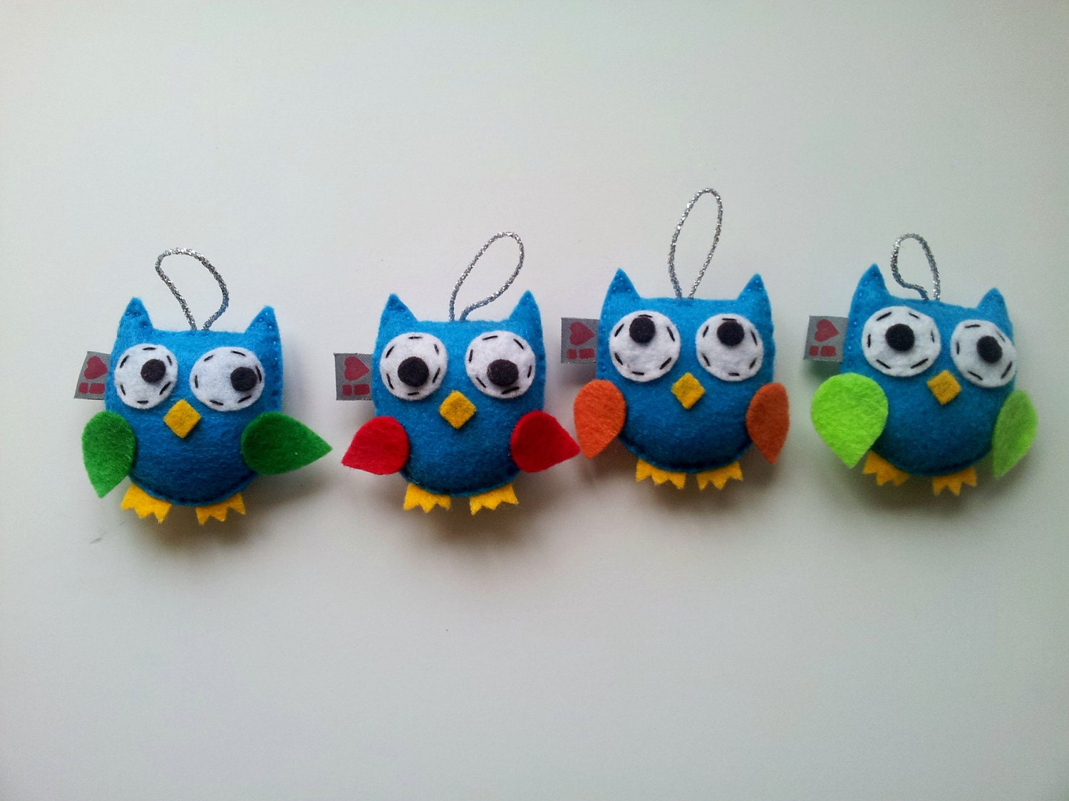 ECO FELT Owl Ornament SET of 4 Made to Order Gift Party Favor