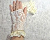 Mermaid Fingerless Gloves Wedding Ivory Bridal Soft Stretch Lace Juniors Womens Bracelet Seafoam