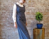 Vintage 1970's Navy Polka Dot Dress