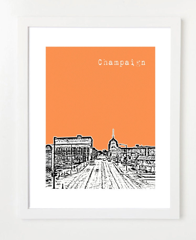 Champaign, Illinois Poster - City Skyline - University of Illinois Art Print - 8x10