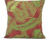 Palm Trees Pillow Covers Red Green Decorative Designer Outdoor Indoor Pair 16x16