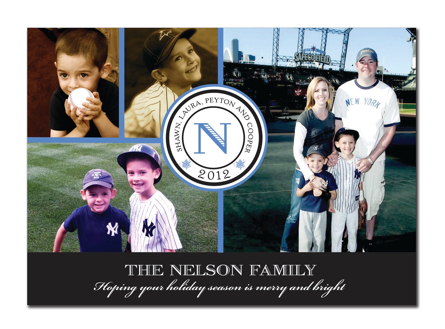 Multi Photo Monogram Holiday Greeting Card 5 x 7 (DIY digital file or printed)
