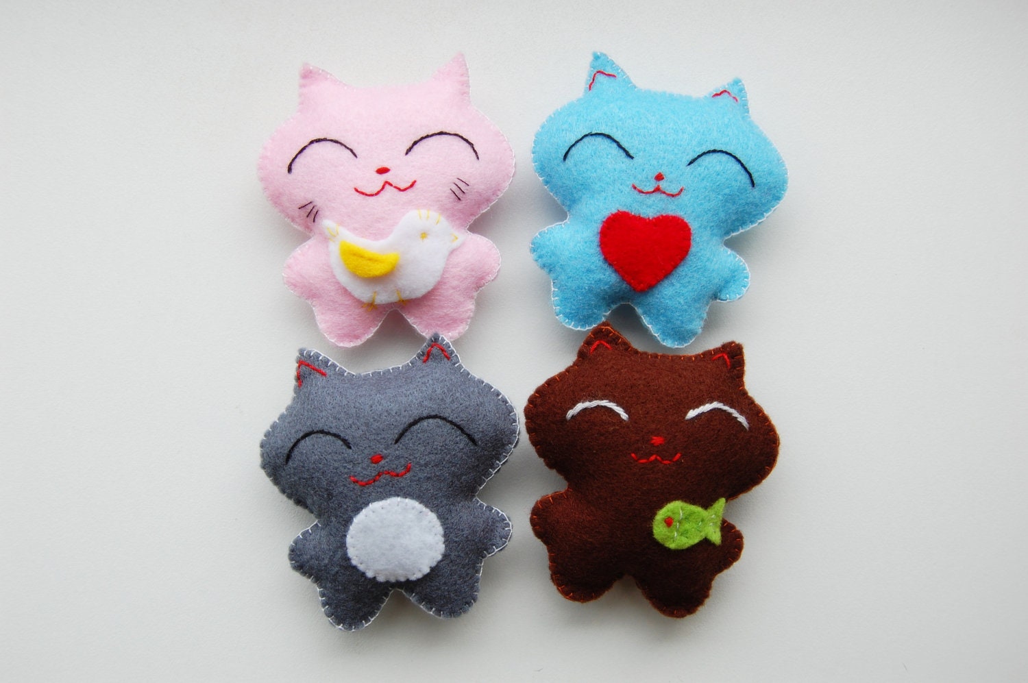 Set of 4 Happy kittens -cute dolls, lovely baby shower gifts, baptism, christening favor