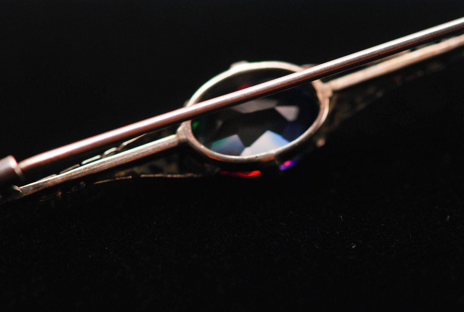 Victorian Bar Brooch with Bohemian Iris Glass