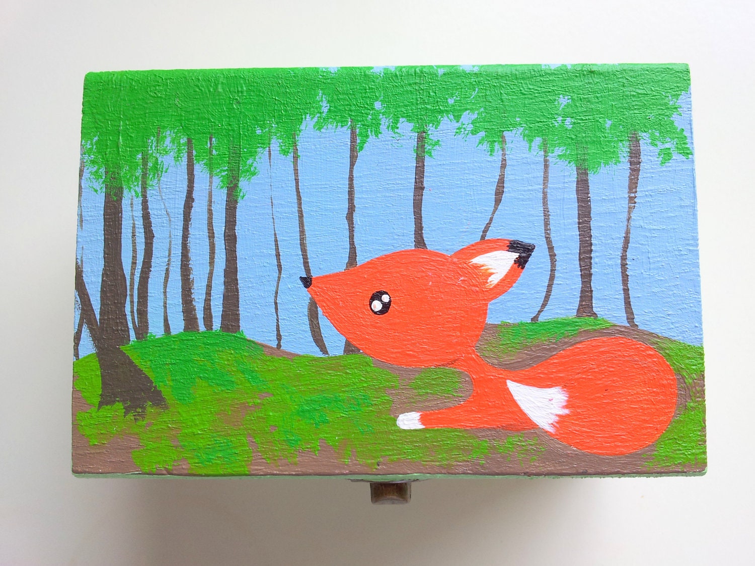 Little Fox in the woods hand painted jewellery box
