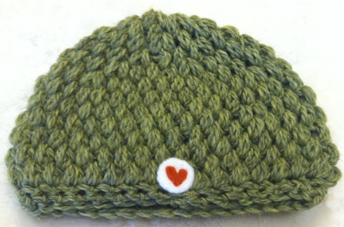 Turtle Green Crochet Heart Hat