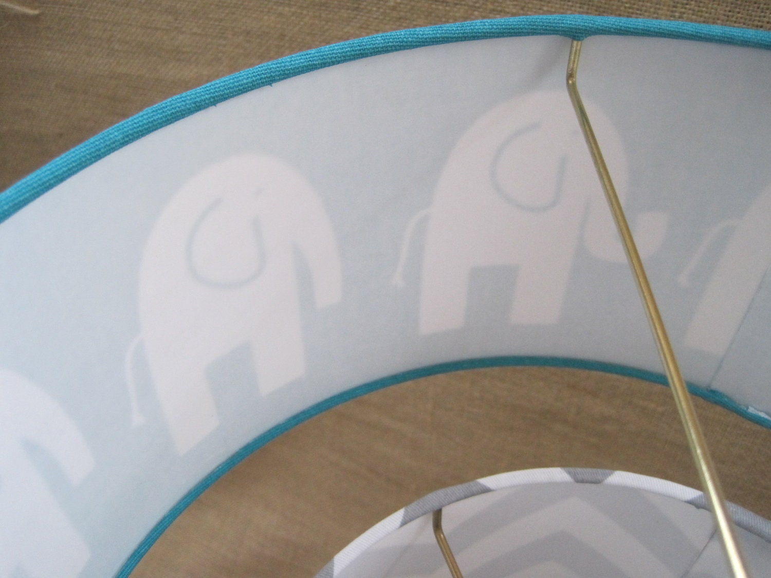 Lamp Shade Elephant Drum Lampshade 2 Tier in Turquoise and Grey Gray Chevron
