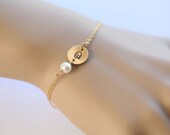 Initial Bracelet,GOLD FILLED ADJUSTABLE bracelet,Wire Wrapped pearl,Everyday Jewelry,Bridesmaid gifts,Wedding Jewelry,Friendship
