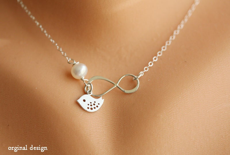 Bird necklace,Infinity and birthstone necklace,infinity necklace,bridesmaid gifts,Mother jewelry,customize birthstone,wedding