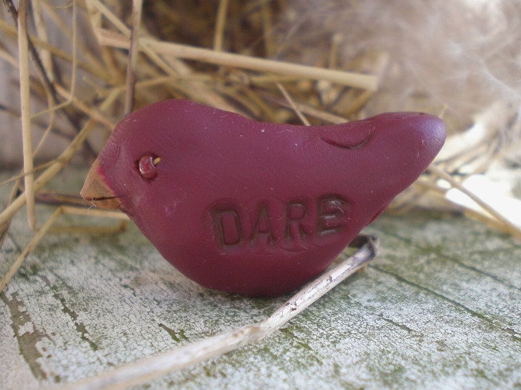 Daring- polymer clay bird charm. plum purple bird. realistic birds. personalized DARE bird. rustic woodland bead. Jettabugjewelry