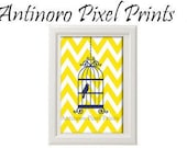 Spring Bird on Branch  Art Print  - 16x20 Poster Print Yellow / Blue / White (Unframed)