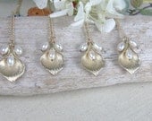 Set of Four Calla Lilly Bridesmaid Necklaces - White Pearl Necklaces