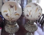 SALE SALE SALE   Pair of vintage handpainted globe light, old oil lamp. pair great condition
