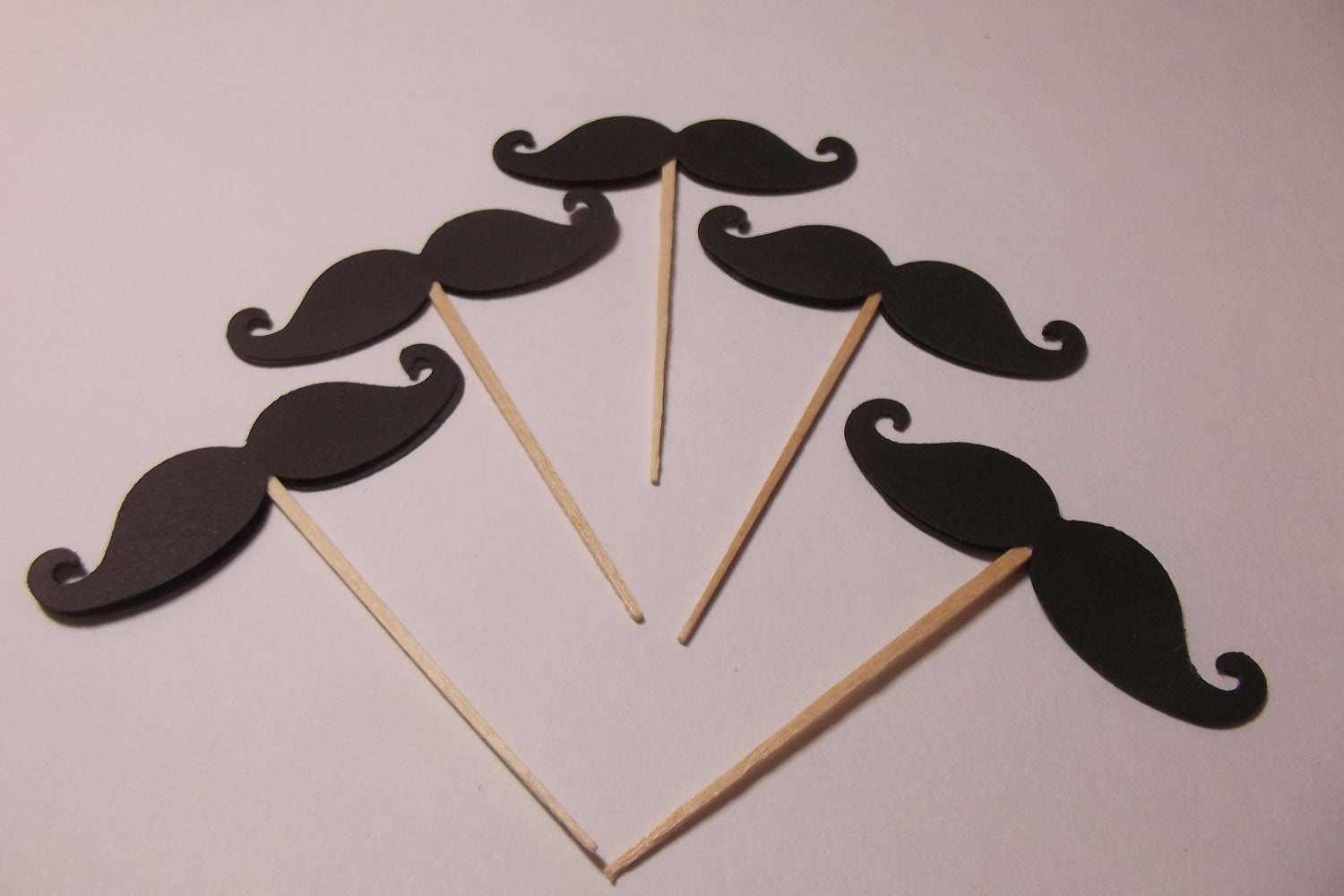 24 Black Cardstock Mustache Cupcake Toppers/ Food Picks/ Toothpicks