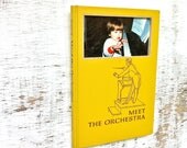vintage book picture frame. READABLE vintage book as unique photo frame. Meet the Orchestra, 1966.  yellow, children's, music band.