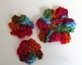 Crocheted Flower Appliques-set of 3-bright multi colored
