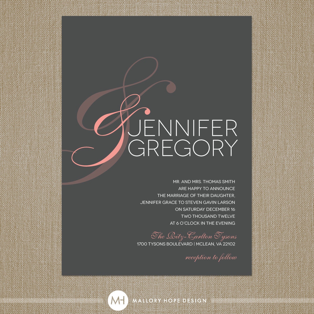 Simple Ampersand Modern Wedding Invitation & RSVP Set - CUSTOMIZE Colors and Content - Digital Files OR Printed Sets