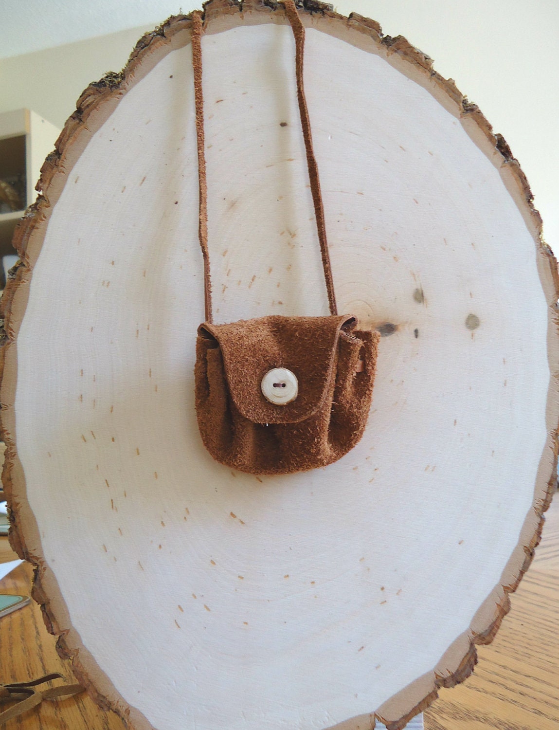 Brown Leather Drawstring Pouch