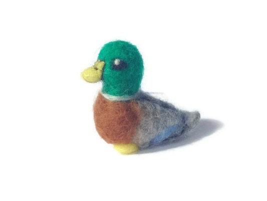 Needle Felted Mallard Duck, Cute Amigurumi Felt Bird Soft Sculpture