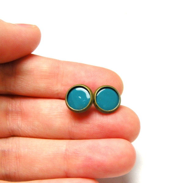 Turquoise enamel studs, copper