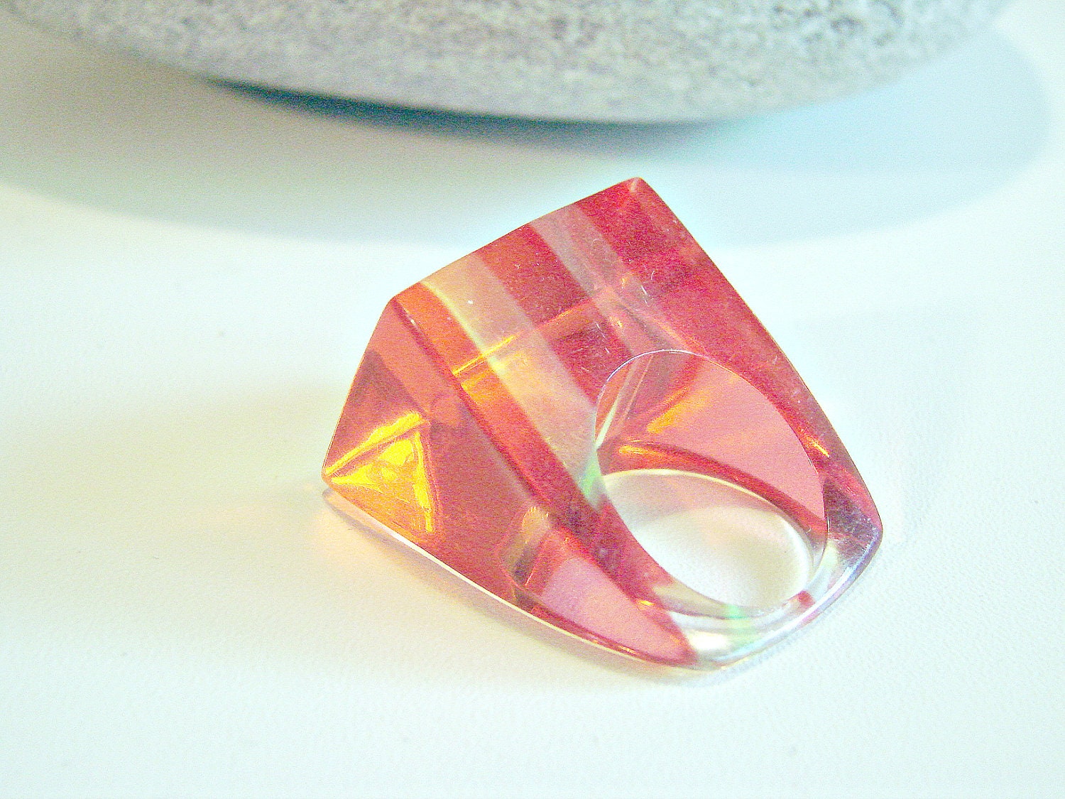 Large Retro Striped Chunky Plastic Striped Ring Size 6.5