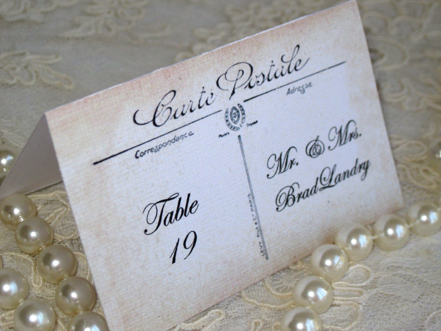 Vintage French Inspired Post Card Tented Place Cards Name Cards Escort Cards Wedding Anniversary Party Customized Color 037