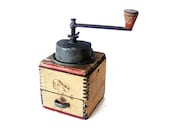 Vintage wood coffee grinder - wood mill and metal - brown coffee grinder - wwvintage