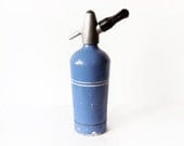 Vintage Blue Seltzer Bottle - European Vintage  Aluminium Soda Water Bottle - blue and white