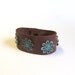 Leather floral bracelet patina copper flowers in brown color