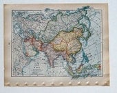 Asia Vintage Map from Old Textbook to Frame or Use in Your Altered Art, Mixed Media, Collage and More Creation