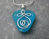RARE Turquoise Sea Glass Necklace OOAK - Sterling Silver Celtic Charm - Genuine Sea Glass Jewelry