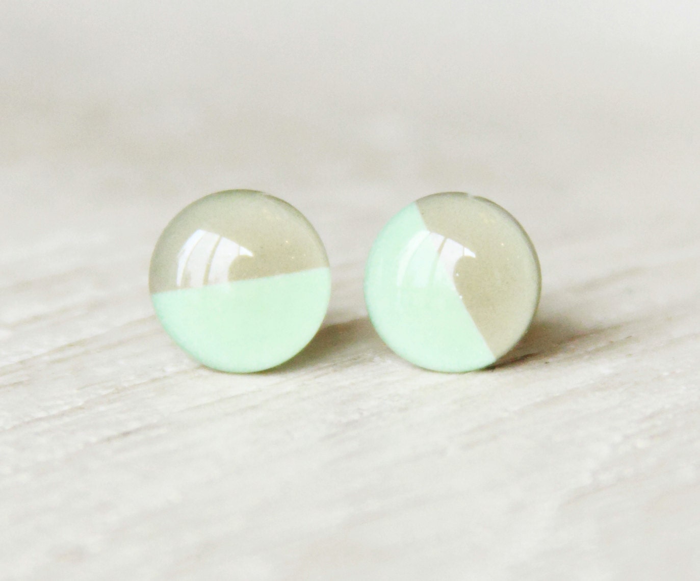 MR. SANDMAN - Stud Earrings Mint and Grey - Minty Soft Grey Earrings - Two Tone Studs - Small Earrings - Mint Earrings by Ear Sugar