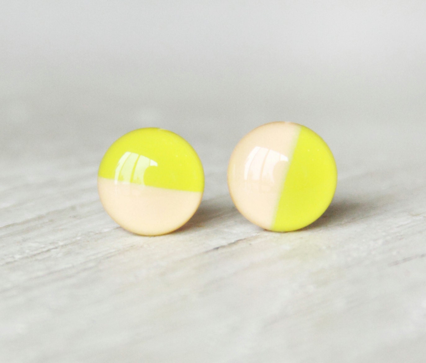 PEACH DAIQUIRI - Stud Earrings in Peach and Green - Bright Fun Earrings - Small Studs - Two Tone - Peach and Lime - by Earsugar
