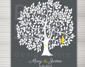 DIY printable wedding alternative guest book. Large tree 250 leaves. Love birds and baby in nest on request.