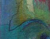 Original Outsider Art, TEXTURED ACEO PAINTING, love couple art, blue painting, Miniature Pastel Drawing by Teofana