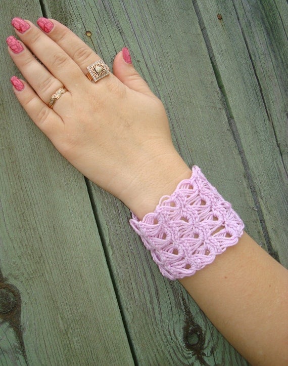 Crochet CUFF BRACELET Lace Wrist Cuff Handmade by burunduchok