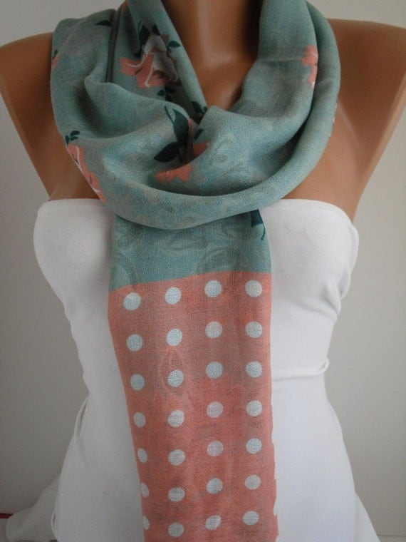 Cotton Double Sided Blue Multicolor Floral Shawl/Scarf
