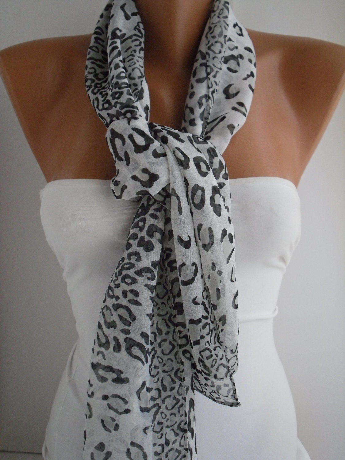 Black and White Leopard Chiffon Shawl- Scarf-